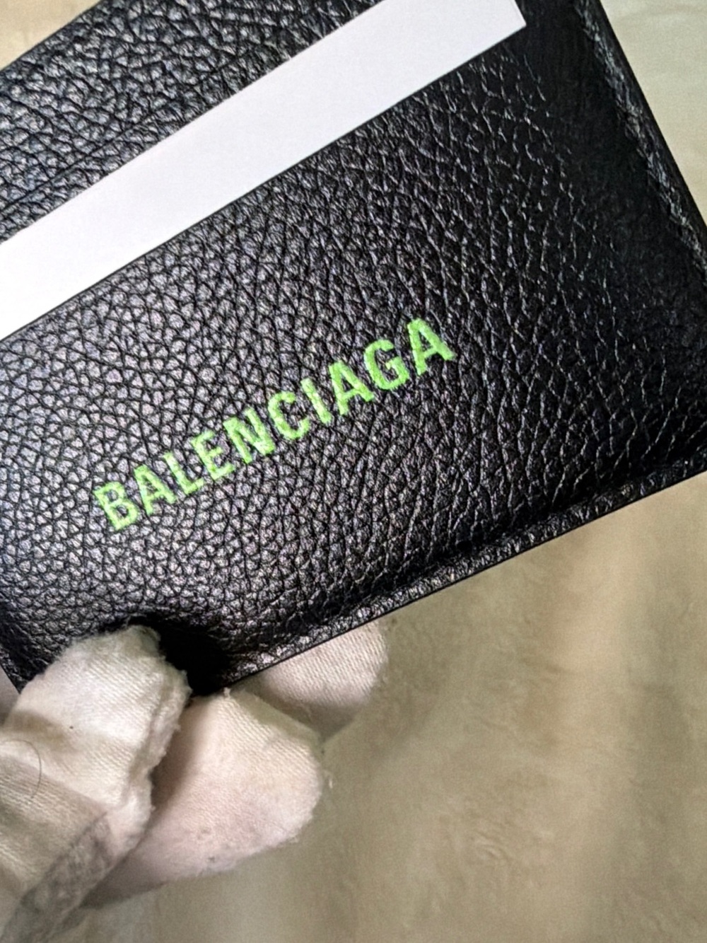 Balenciaga Black Leather Card Holder with Lime Green Logo - Picture 7 of 12